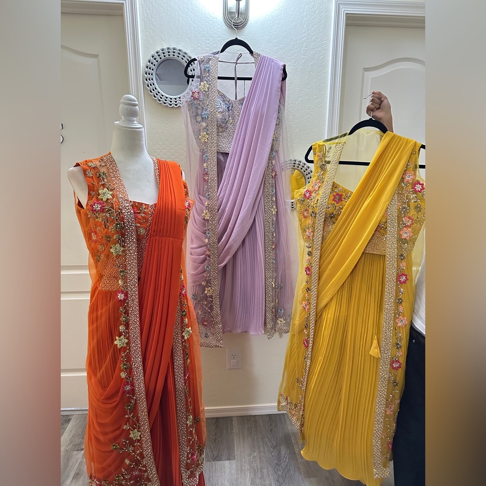 Lavender Embroidered lehenga saree